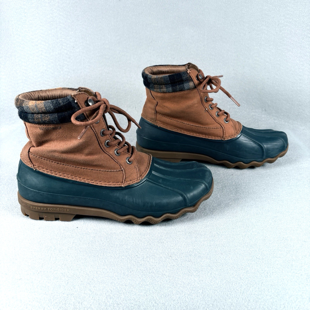 Sperry Top-Sider Avenue Duck Boots Womens 7 Tan Navy Plaid STS17928